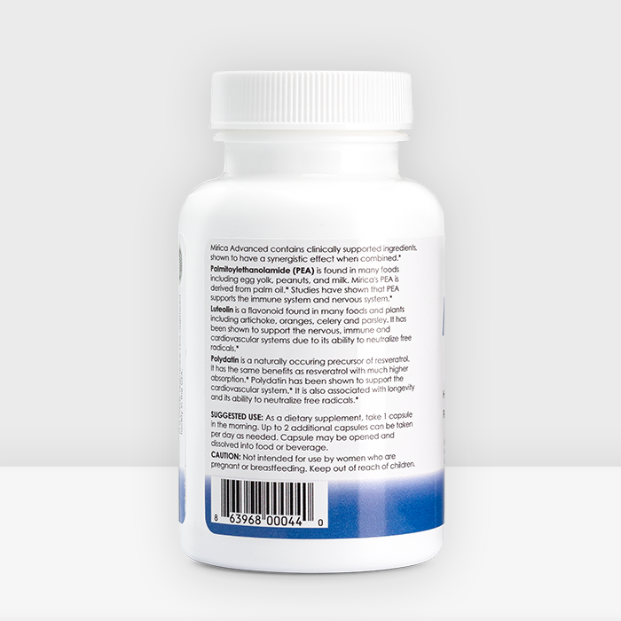 Mirica Advanced Palmitoylethanolamide High Absorption Bottle Side Label